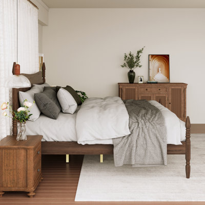 King Size Platform Bed Frame with Under Storage, Low Profile Bed Frame with Headboard and Wood Slat Support for Farmhouse Vintage-Inspired Bedroom