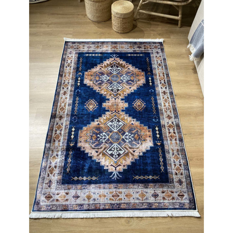 Tapis en coton Landree avec envers antidérapant, Rectangle 5 pi 3 po x 6 pi 7 po