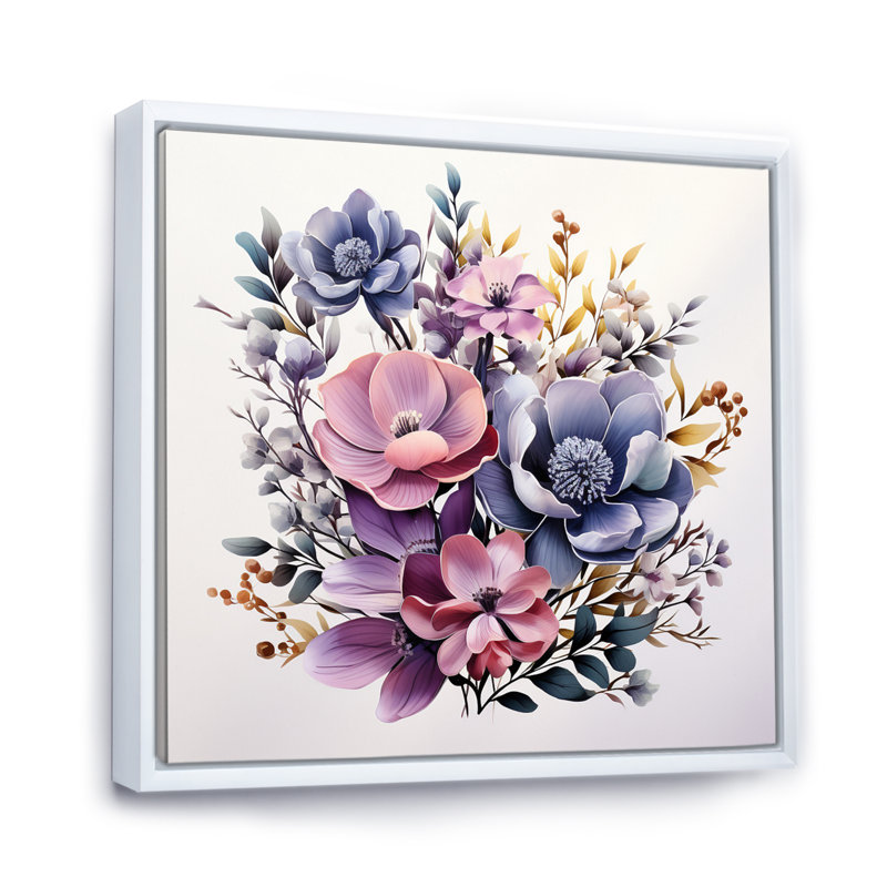 Bouquet de minimalisme mauve sur toile, H 24 po x l 24 po x P 1 po, Cadre flottant blanc