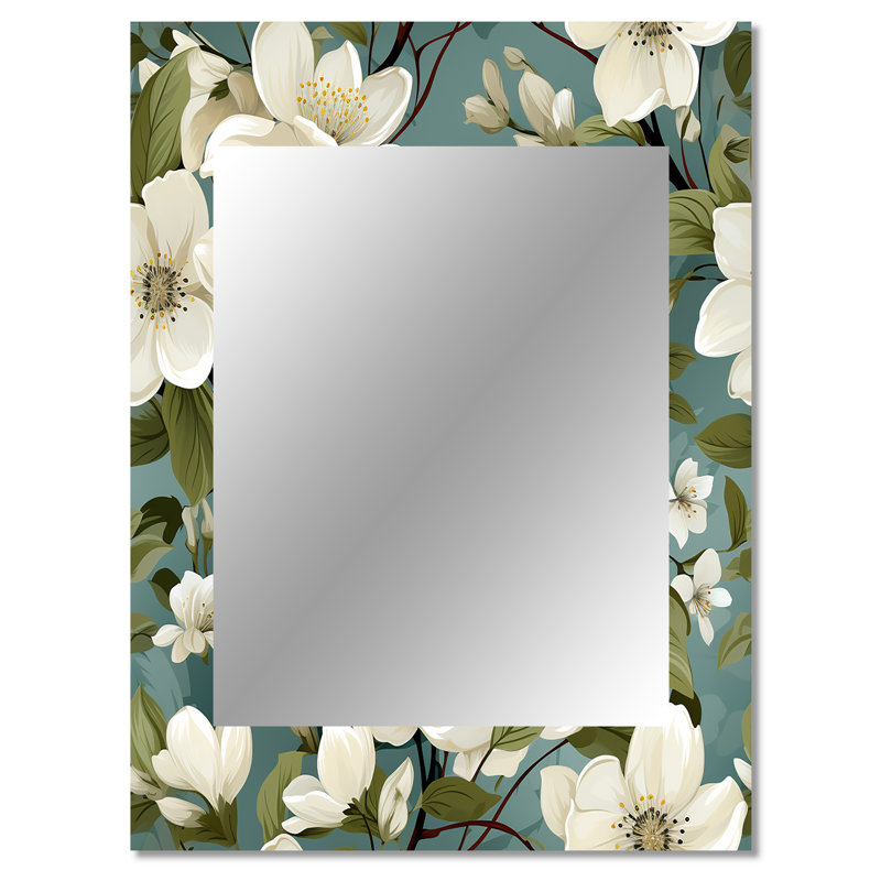 Orchidée en fleurs grises et blanches Zofja - miroir mural floral, 40 po x 30 po