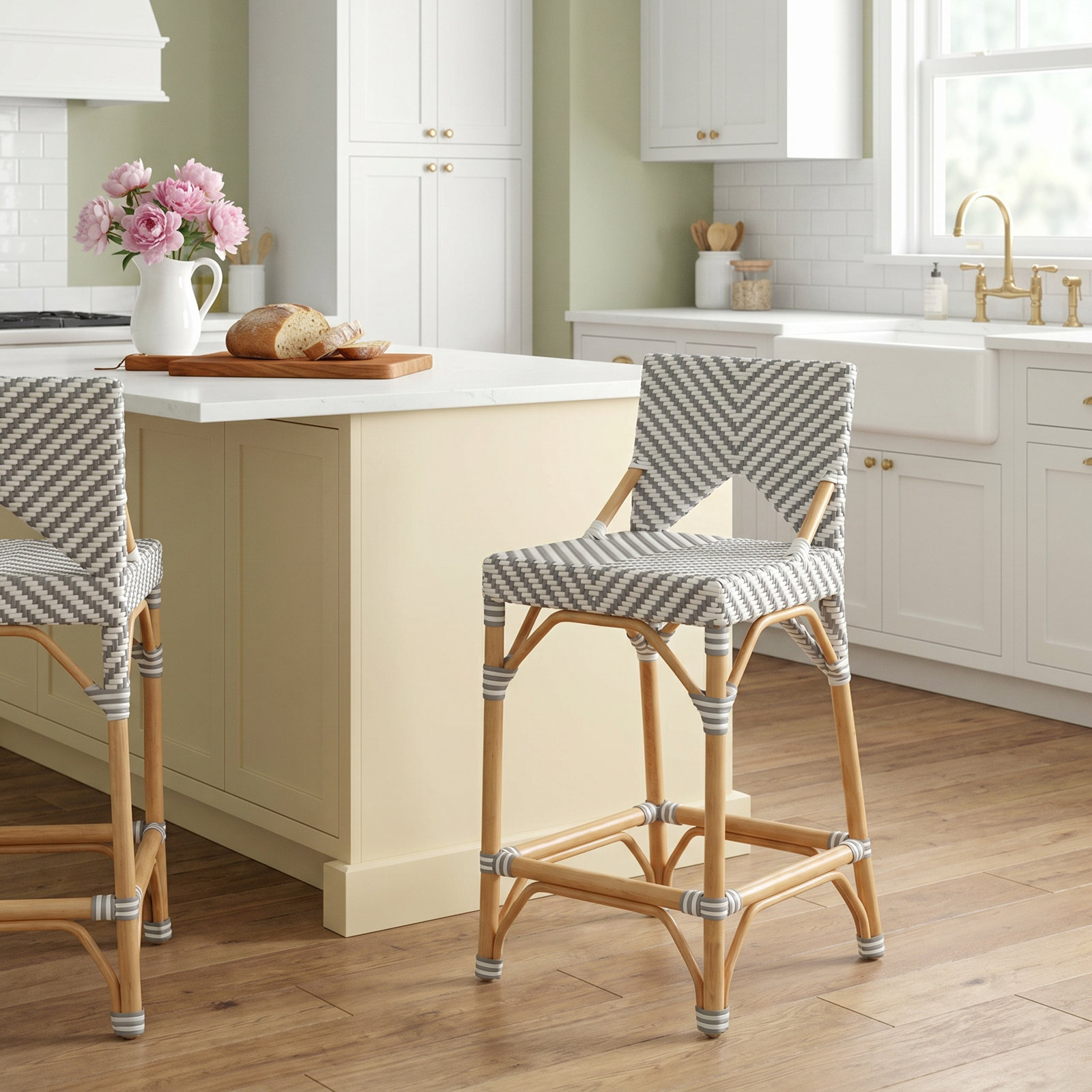 Estela 25" Bar Stool, Navy Blue/White