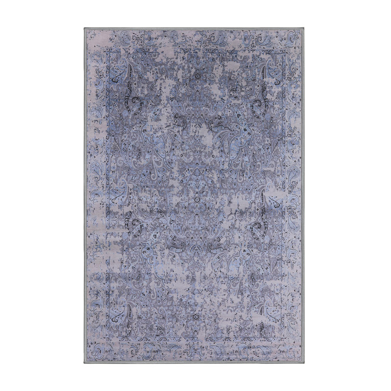 Tapis bleu à motif cachemire, Rectangle 8 pi x 12 pi