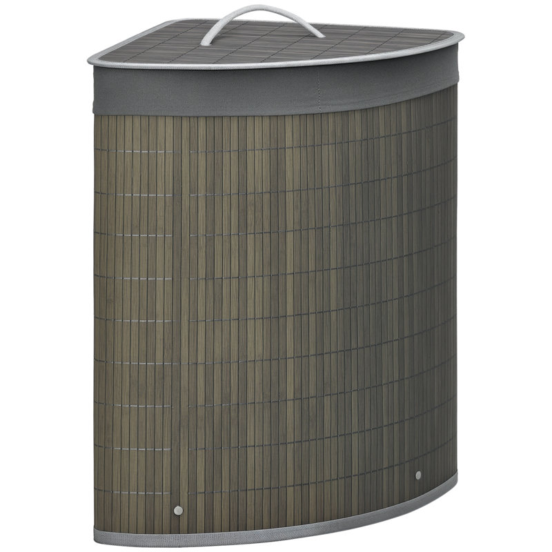 HOMCOM Bamboo Laundry Basket with Lid 55 Litres Laundry Hamper Natural, Grey