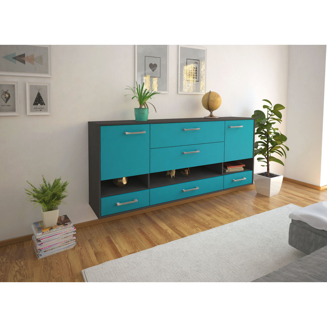 Sideboard Lafayette, Farbe: Orange/Weiß, Fliegend/Metallgriffe, Größe: 180x79x35cm