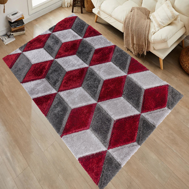 Alyha Geometric Machine Tufted Shag Indoor / Outdoor Area Rug, Rectangle 59.94 x 109.98cm