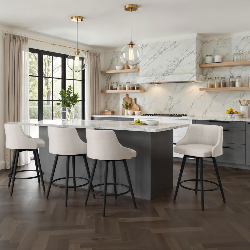 Pruitt Swivel Counter & Bar Stool, Black, Pale Gray, Counter Stool (27.75" Seat Height)