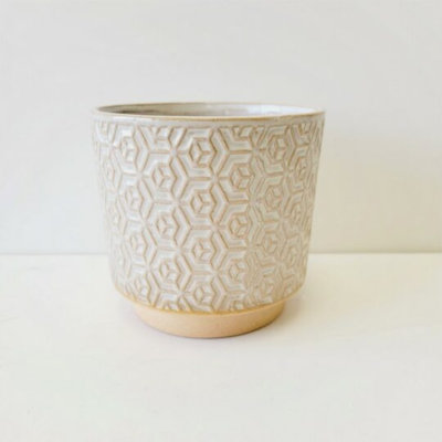 Beige And White Patterned Ceramic Planter