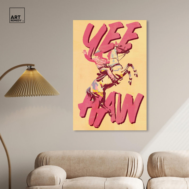 Impression sur toile Yeehaw Cowboy par Art Remedy, H 45 po x l 30 po, Toile tendue