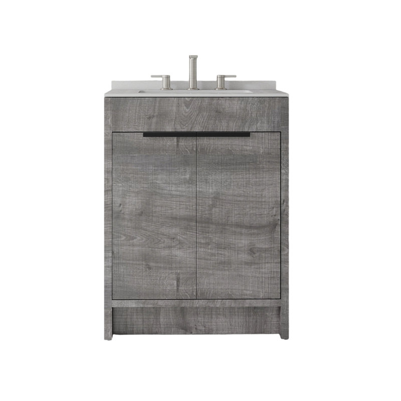 Meuble-lavabo autoportant 24 po avec lavabo, porte à fermeture douce, comptoir en granite blanc 0,6 po, Grey, 24" W