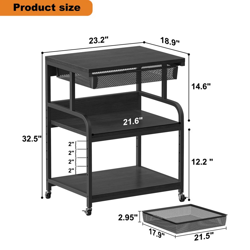 32.5 H Cart, Noir, 32.5" H x 23.2" W x 18.9" D