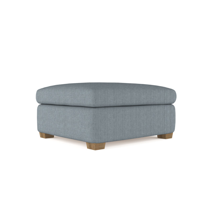 Rivington Ottoman, Box Weave Linen Blue Print, Weathered