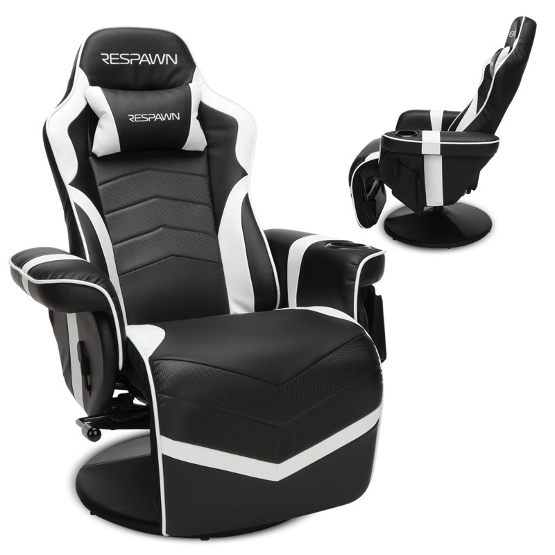 Fauteuil inclinable de jeu avec repose-pieds et support lombaire RESPAWN 900, White Faux Leather