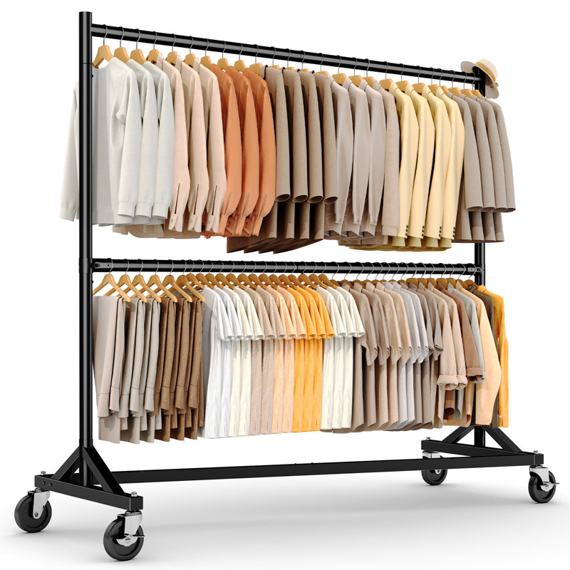 Commercial Heavy Duty Double Clothing Rack - Z Base Rolling Garment Rack, 250kg (550lbs) Capacity, Black