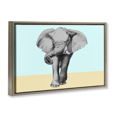 Éléphant esquissé sur cadre flottant aux teintes bloquées, design par Violeta Vollmer