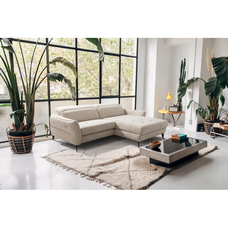 Morpeth Power Reclining Upholstered Corner Sofa in Chenille Fabric with Adjustable Headrests, Beige, Right Hand Facing