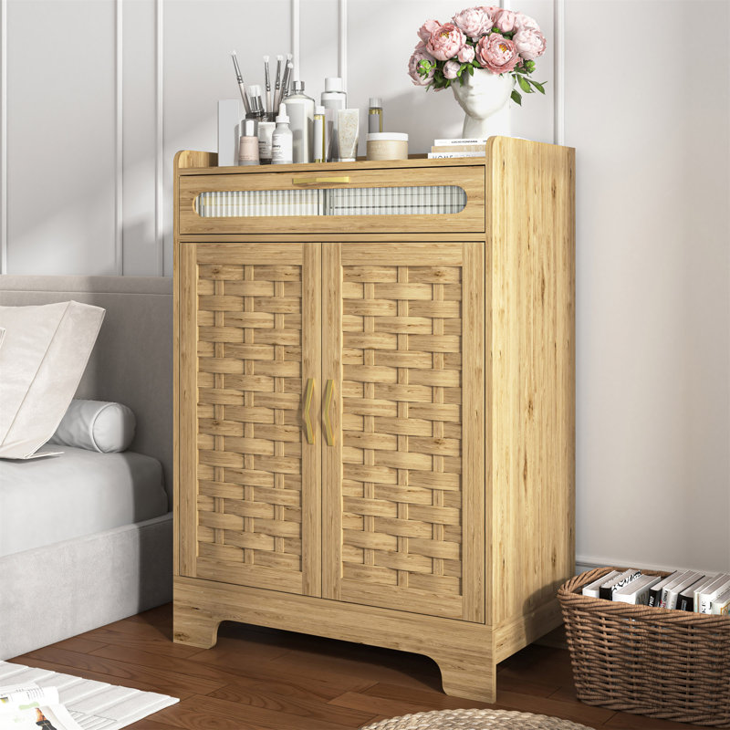 Coffee Bar Cabinet, Modern Farmhouse Buffet Sideboard  with Drawer and Adjustable Shelf