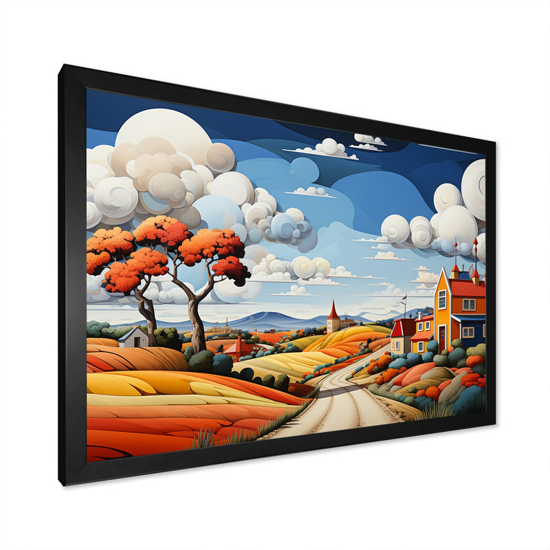 De Stijl Style County Side II - campagne, reproduction d'art sur toile, Cadre simple noir, H 34 po x l 44 po x P 1,5 po