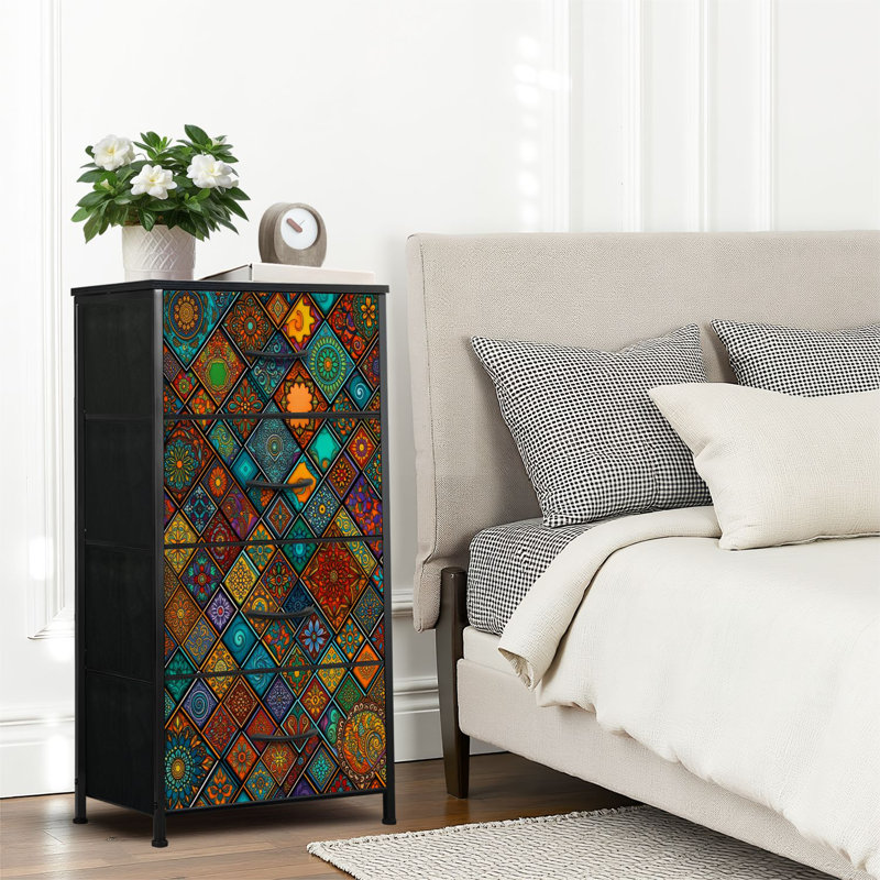 4 Drawer Dresser for Bedroom, Narrow Chest of Drawers, Wooden Top and Study Iron Frame 18"x37.5"-(WxH)