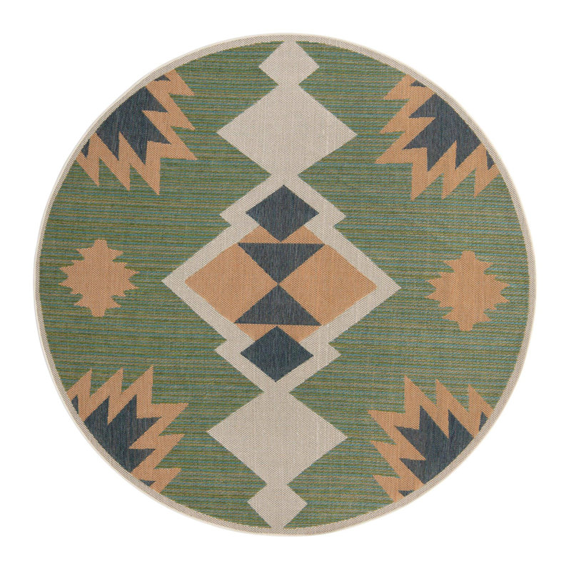 Tapis d'intérieur / extérieur vert Lauryn, Rond 7 pi 10 po