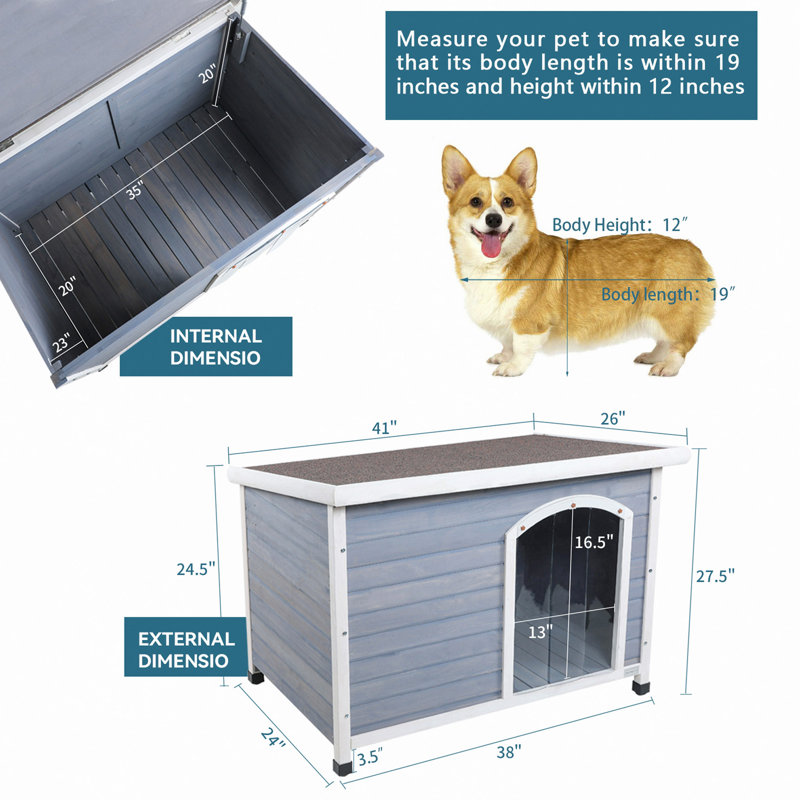 Niche pour chien d'extérieur, toit imperméable, plancher surélevé, pieds en plastique réglables, Gris
