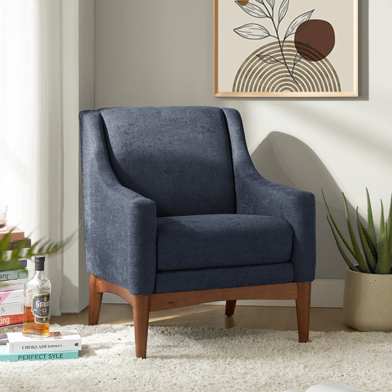 Fauteuil Arshanti avec pieds en bois massif, Marine