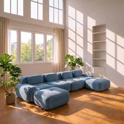 Everlasting 151.9" W x 69.2" D x 27.5" H Corduroy Fabric Modular Sectional Sofa