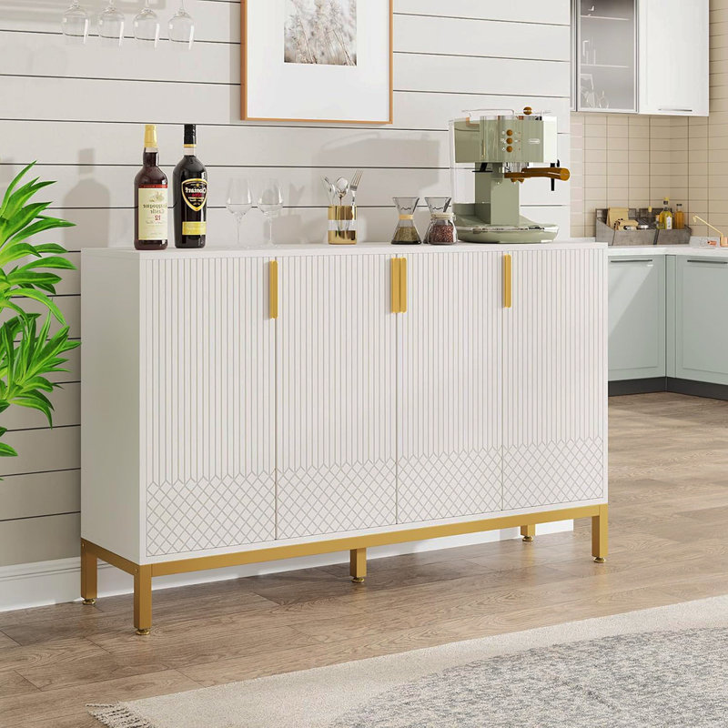 Buffet 59,74 "moderne en noyer avec rangement, Noyer
