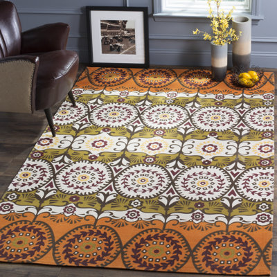 Allison Contemporary Cotton Orange/Grey Area Rug