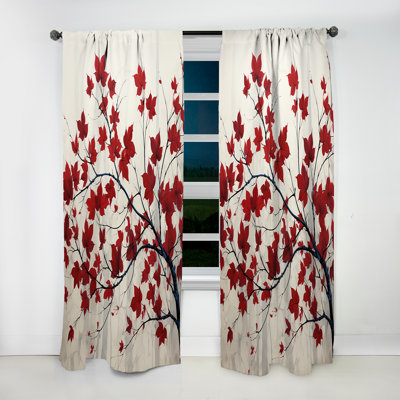 Red Leaves Scarlet Simplicity - Leaves Curtain - Velvet Blackout Floral Curtain - 1 Panels