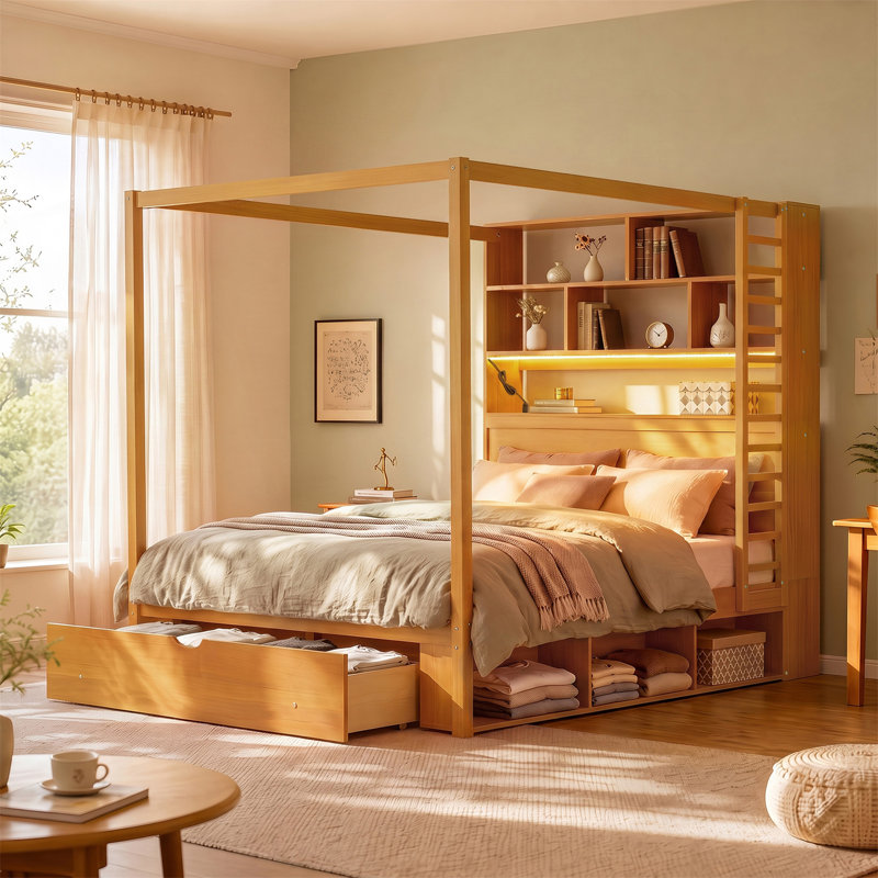 Canopy Bed, Double, Noyer