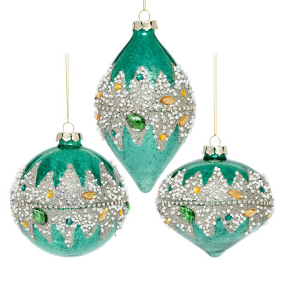 Banded Floral  Ornament - 4-5 Inches Set Of 6