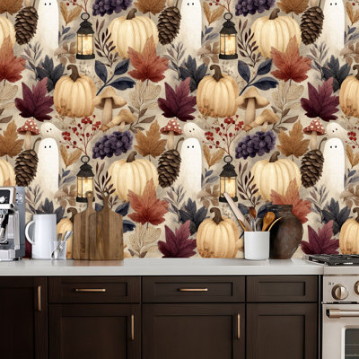 Papier peint auto-adhésif Peel and Stick Cozy Fall Botanical Gourds Berries