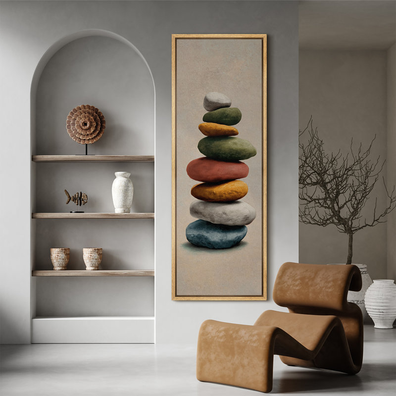 «Stacked Stones Zen Art Extra Large», reproduction d'art sur toile encadrée, H 60 po x l 20 po, Naturel