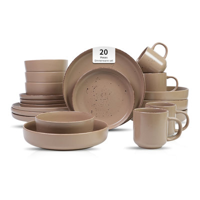 HomeVSS Euro-Nordic Rising-Rim Matte Glaze with Speckle Effect 20-Piece Stoneware Dinnerware Set, Service for 4