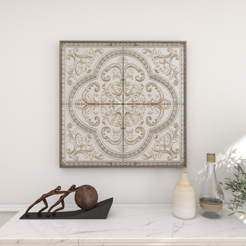 Metal Scroll Gray Wall Decor with Embossed Details
