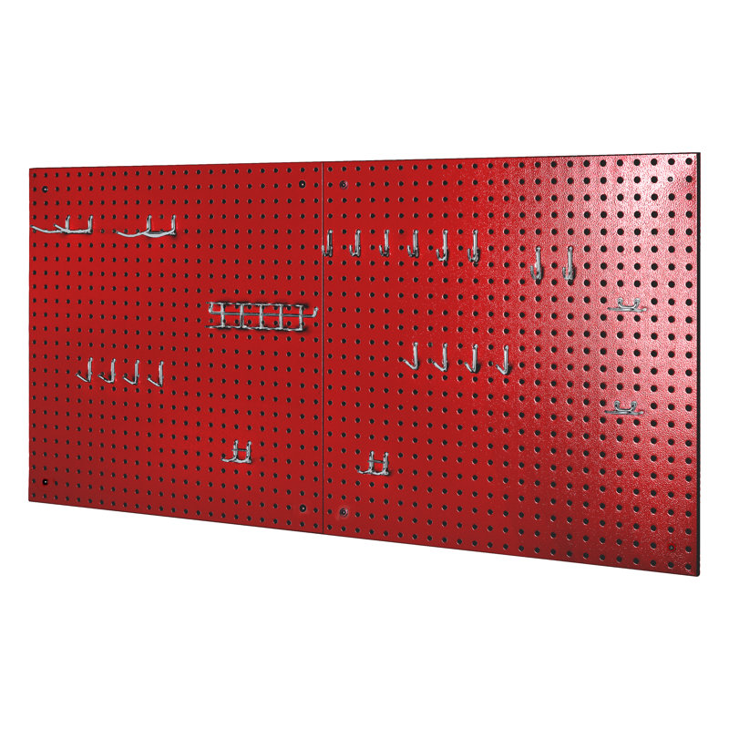 Seville Classics UltraHD 2-Piece Pegboard Set w/ 23 Piece Hook Assortment, Red