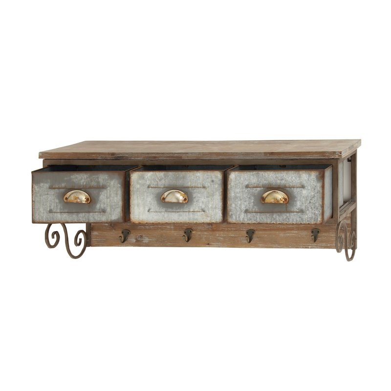 Rustic Brown Fir Wood and Iron Wall Organizer