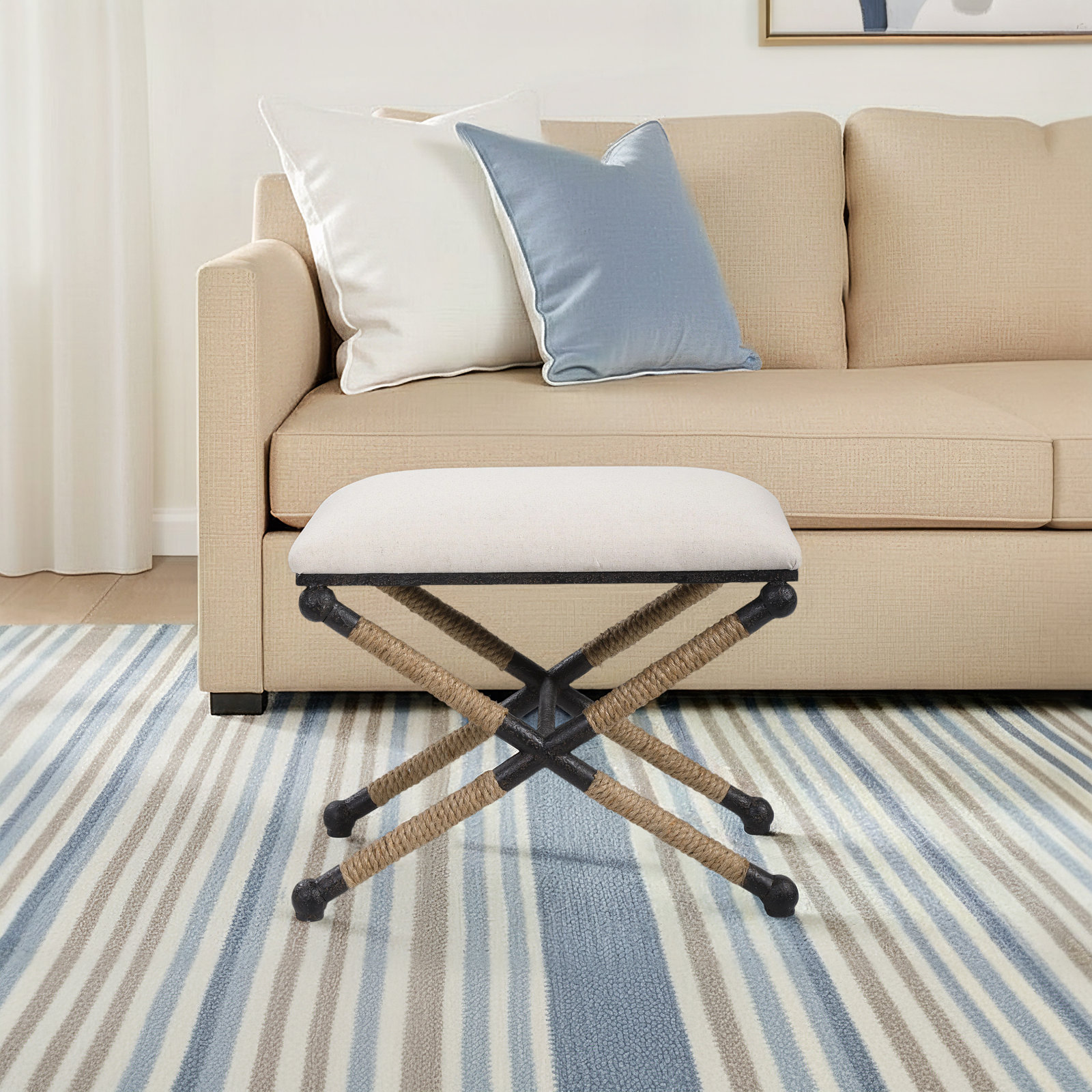 Cherise Accent Stool, Oatmeal Basketweave