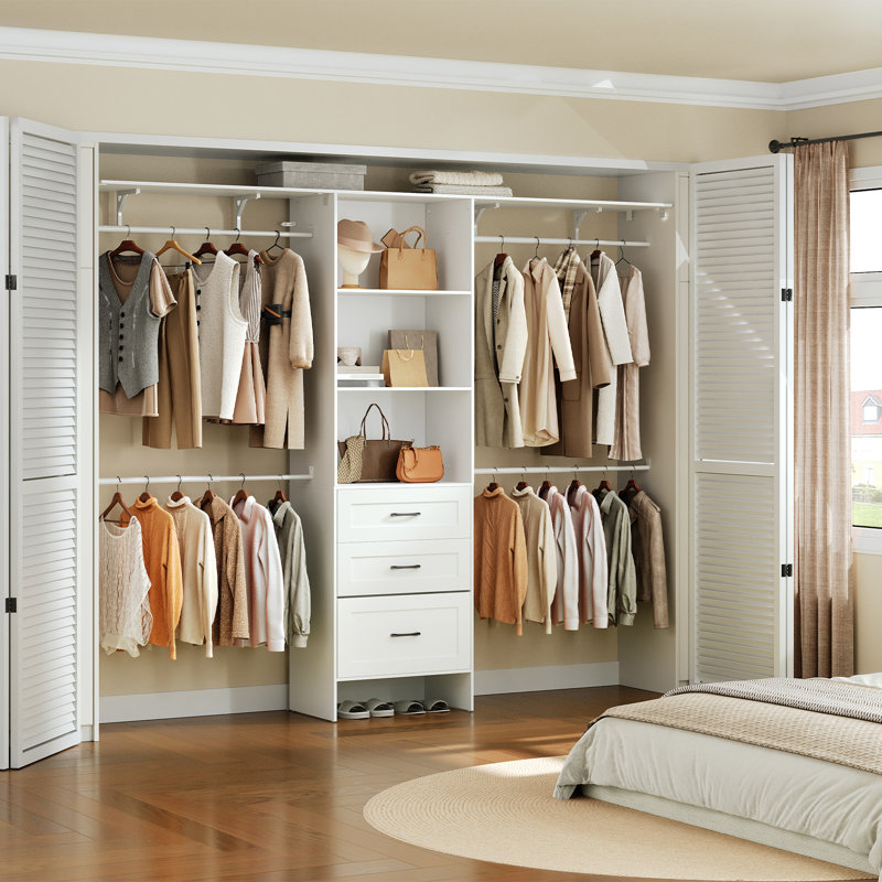 Closet Storage System, Closet System with 3 Drawers, Multifunctional Storage Wardrobe, Walk-in Wardrobe Organizer