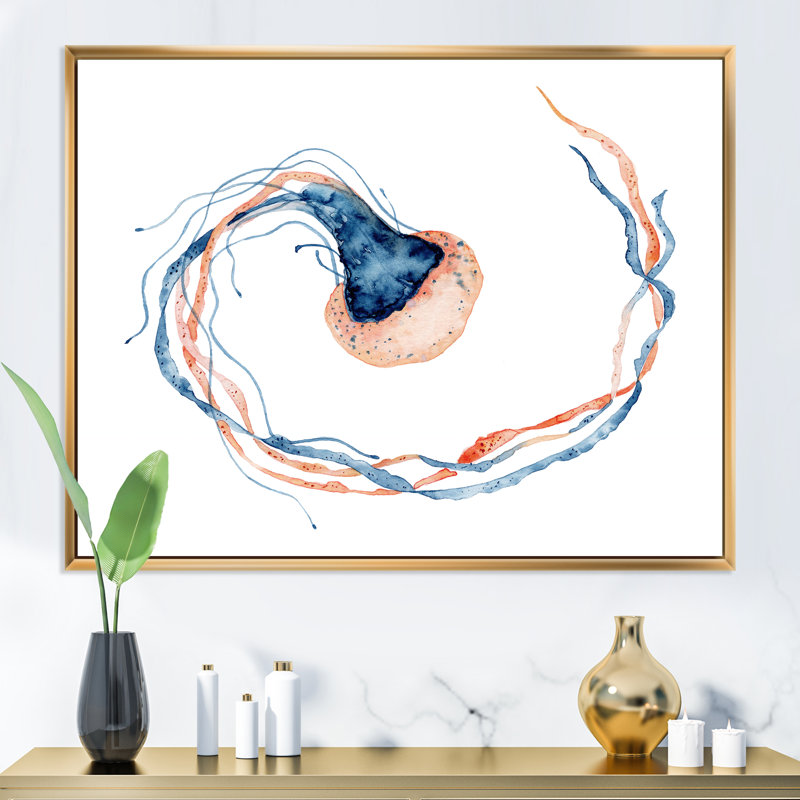 «Medusa peint sur blanc I», reproduction sur toile, H 34 po x l 44 po x P 1,5 po, Cadre flottant doré