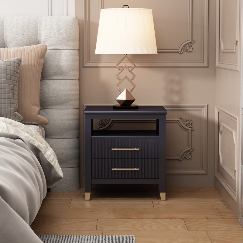 Ambyr 50cm W Solid + Manufactured Wood Bedside Table, Grey
