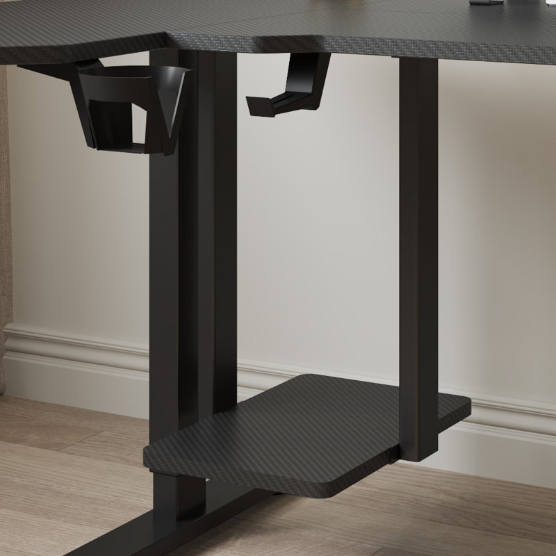 Bureau debout à hauteur réglable de 59 po en L avec tablettes, Noir