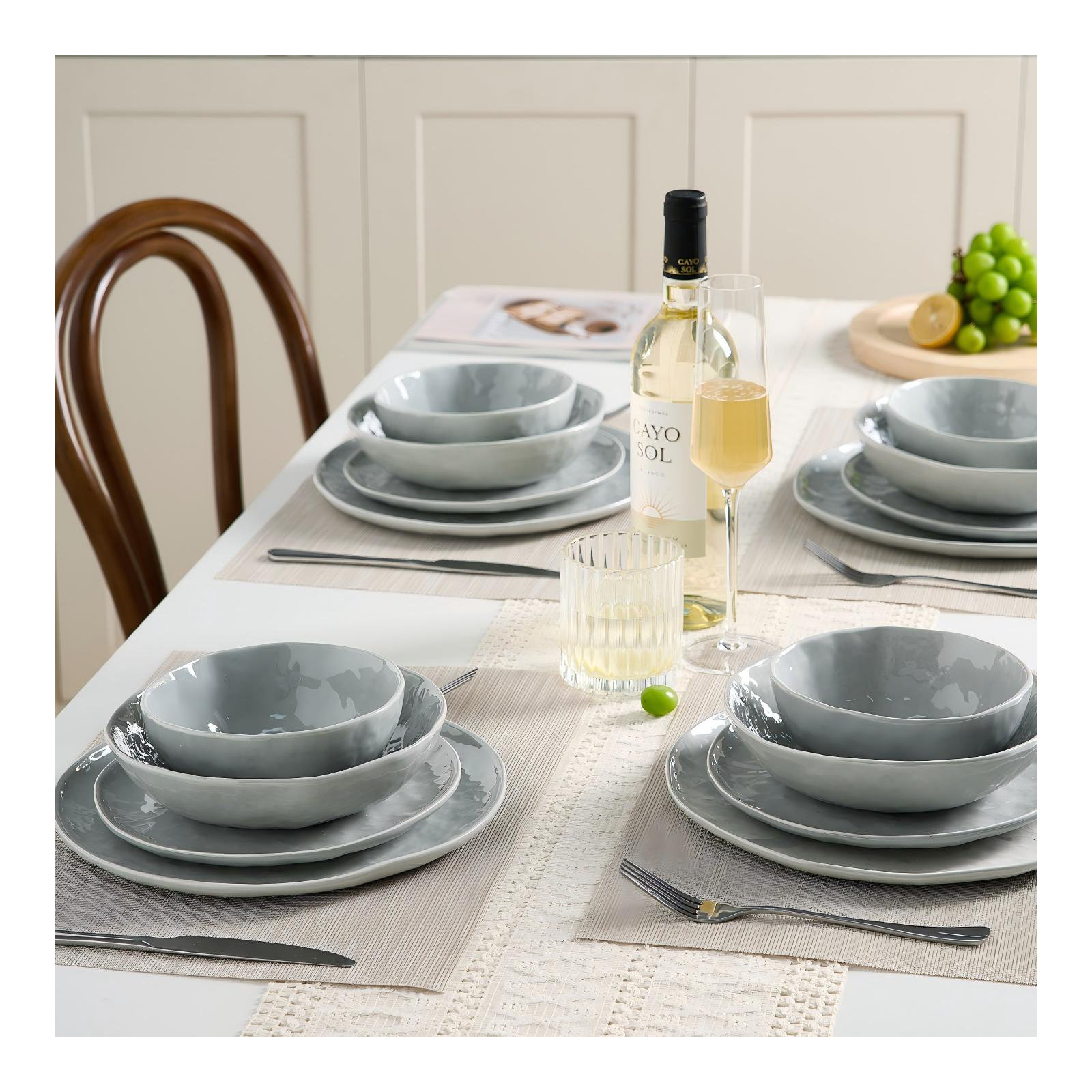  Nepture Plates And Bowls Sets, 16 Piece Dinnerware Sets, Gray