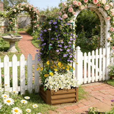 Durable Galvanized Steel Planter Box Raised Garden Bed with Adjustable Tomato Cage for Optimal Plant Growth and Support