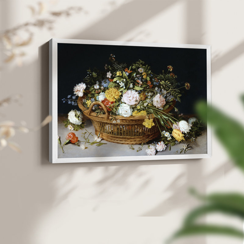 Un panier de fleurs - reproduction encadrée - réarmable, H 11 po x l 14 po, Blanc