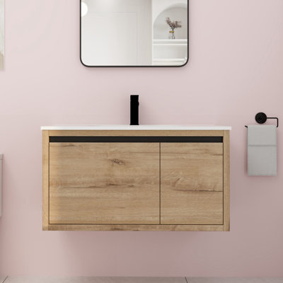 Meuble-lavabo mural simple 35,66 po avec plateau en résine Haniff