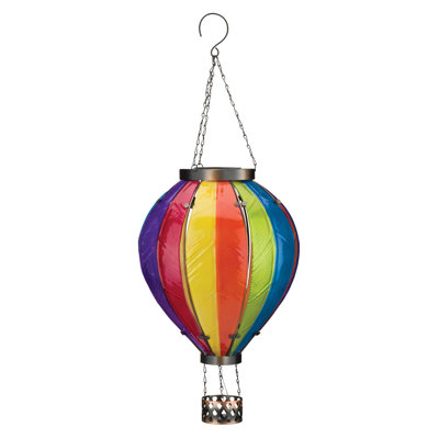 27" Hanging Solar Hot Air Balloon Lantern with Glass Panels and Metal Frame