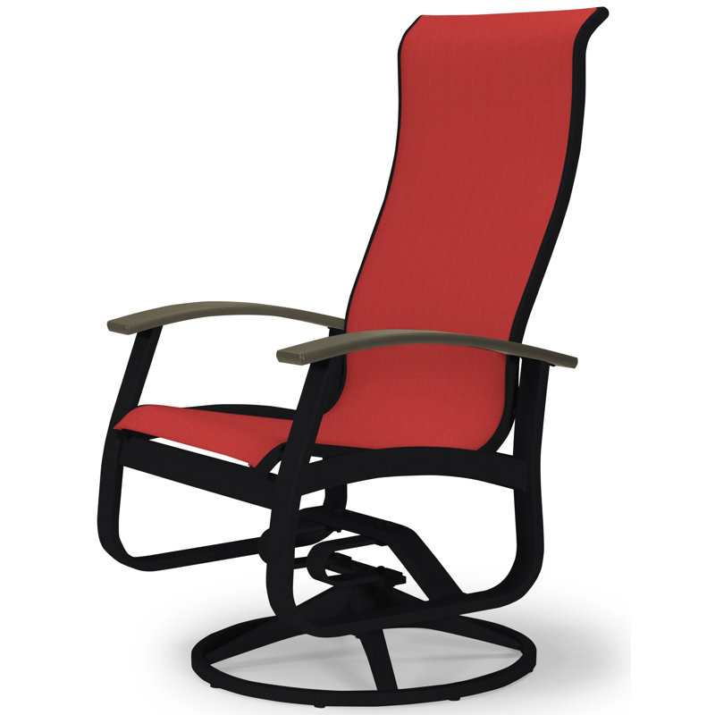 Chaise berçante Askar, Rouge 1D Sunbrella®, Noir texturé, Bois de plage P40