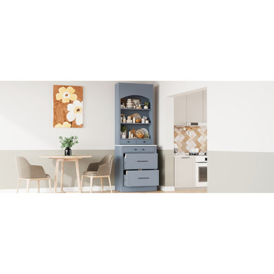 Freestanding Kitchen Pantry With Faux Marble, 83.7inch Tall, 5 Drawers And Adjustable Shelf, Gray Elegant Look Tall Space Saving