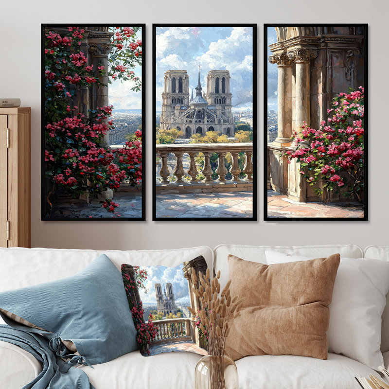 Rouge, élégance parisienne, cathédrale Notre-Dame, H 28 po x l 36 po x P 1 po, Toile avec cadre flottant noir